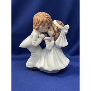 Bisque Porcelain Kissing Bride and Groom Topper Figurine